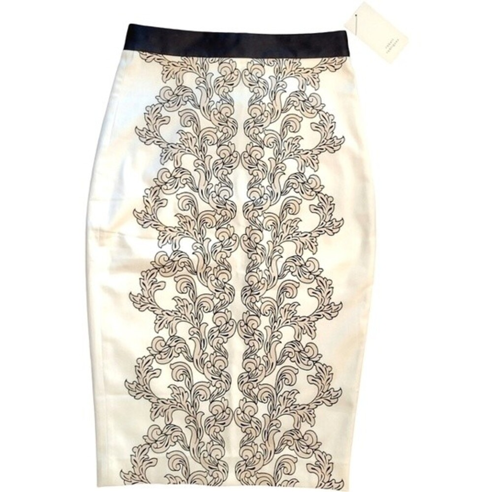 NWT Robert Rodriguez Designer Fitted Pencil Skirt, Size 2, Ivory/Black/Beige